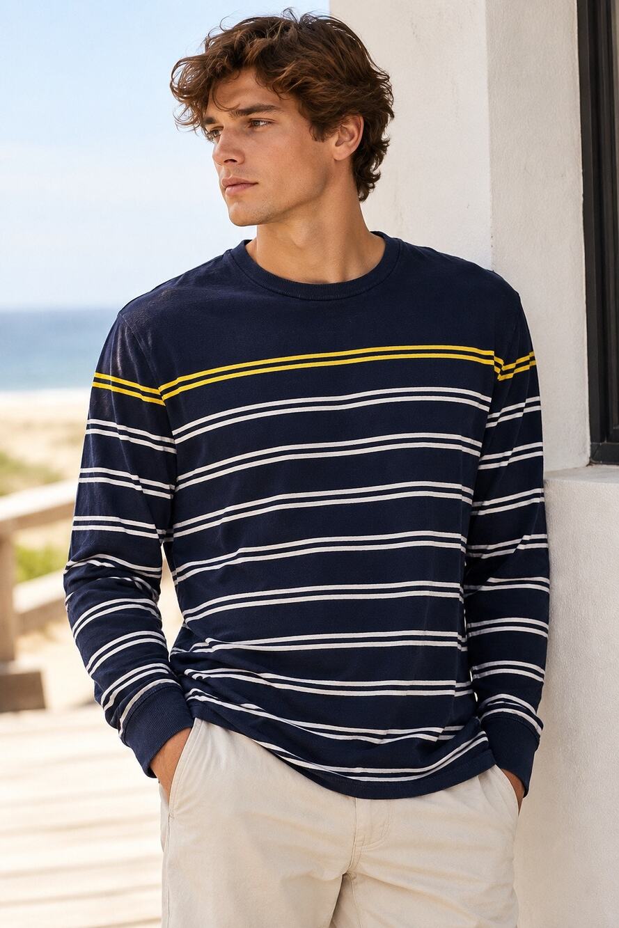 Superdry Osaka XL Navy Stripe Long Sleeve Crewneck 100 Cotton Shirt Y2K Nautical